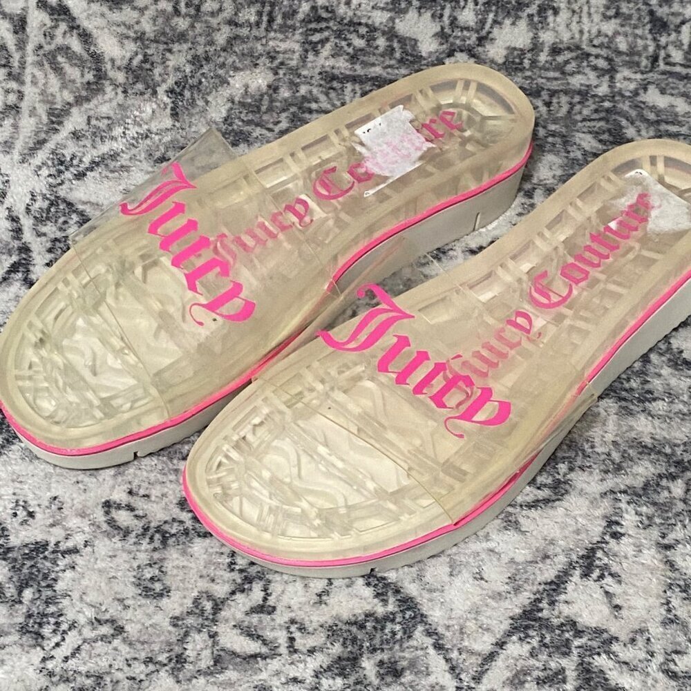 Juicy Couture Clear Slip On Slides Pink Logo Size 8